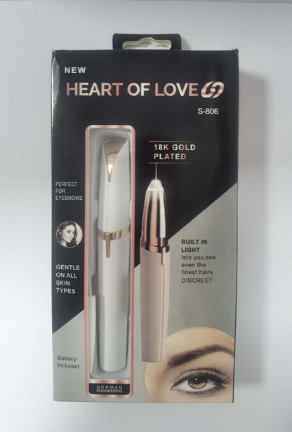 LED eyebrow trimmer with 18K gold-plated head for painless shaping