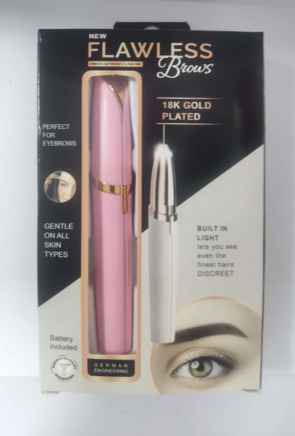 LED eyebrow trimmer with 18K gold-plated head for painless shaping