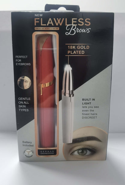 LED eyebrow trimmer with 18K gold-plated head for painless shaping