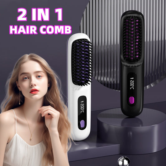 Cordless hair straightener brush for effortless and wireless styling